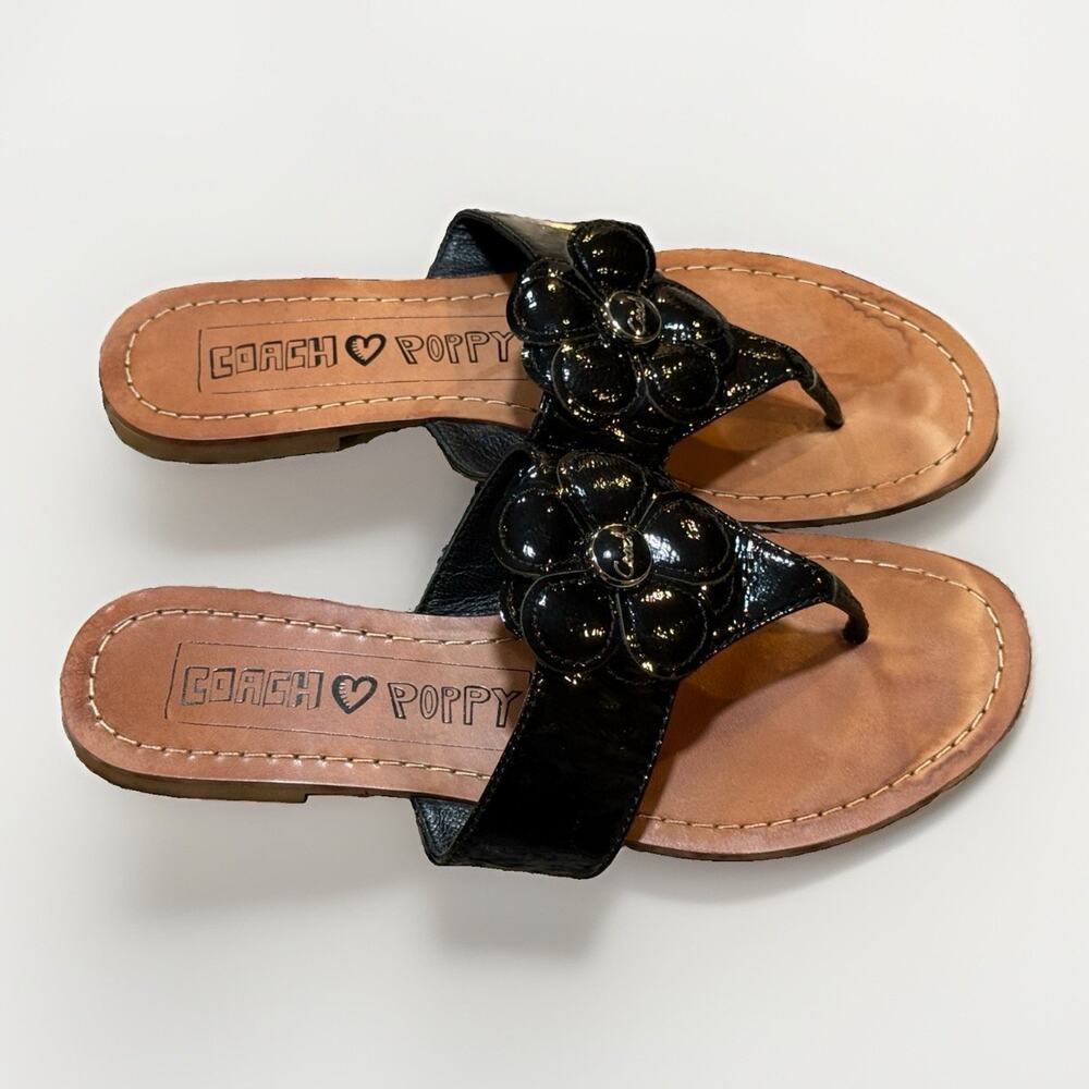 COACH Poppy Flower SANDALS Black Sz 5